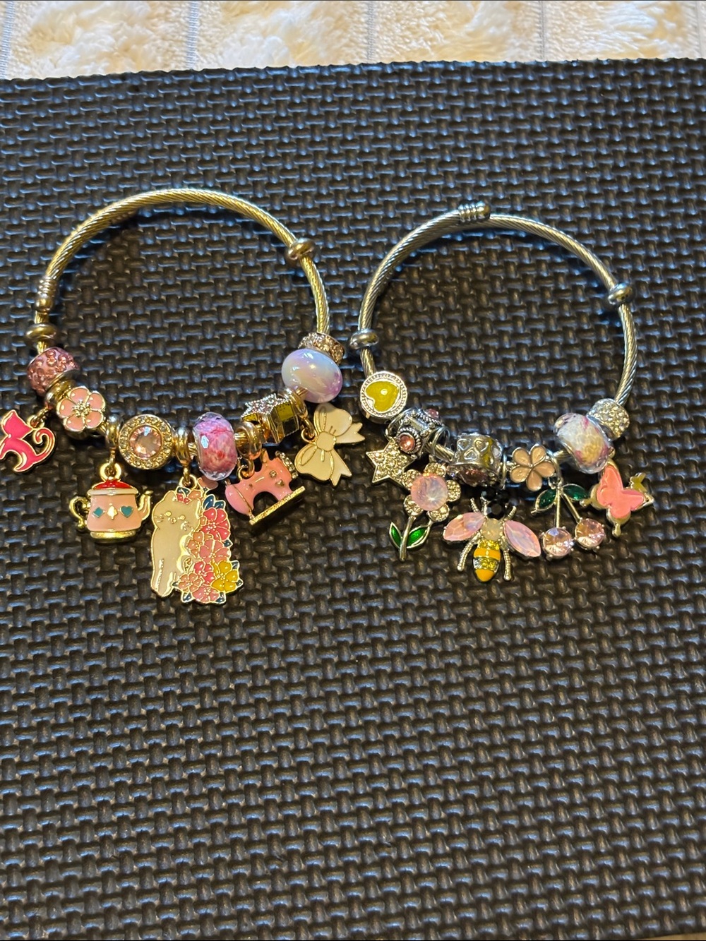 Pink & Silver Charm Bracelets - Cute Enamel and Crystal Charms